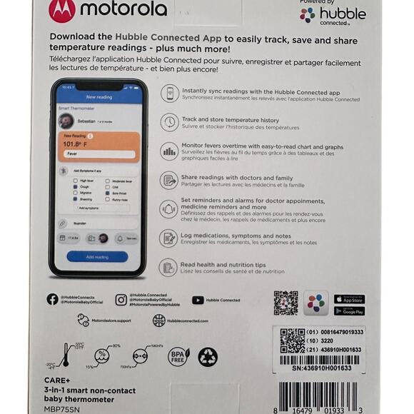 Motorola Care+ MBP75SN — Smart 3-in-1 Baby Thermometer (Brand New, Sealed) - Picture 2 of 5